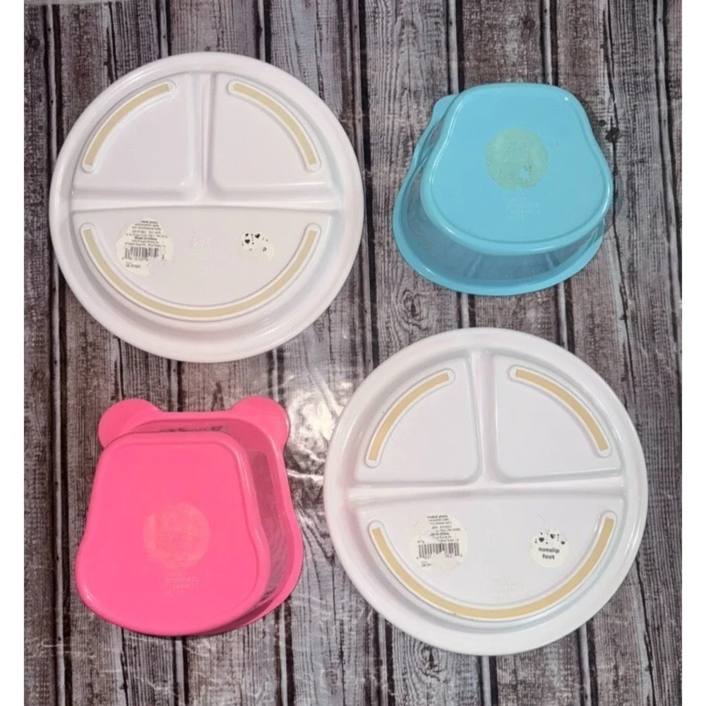 Lot of 4 Kids Divided Plates & Bowls Set Target Valentine Bear Melamine Toddler